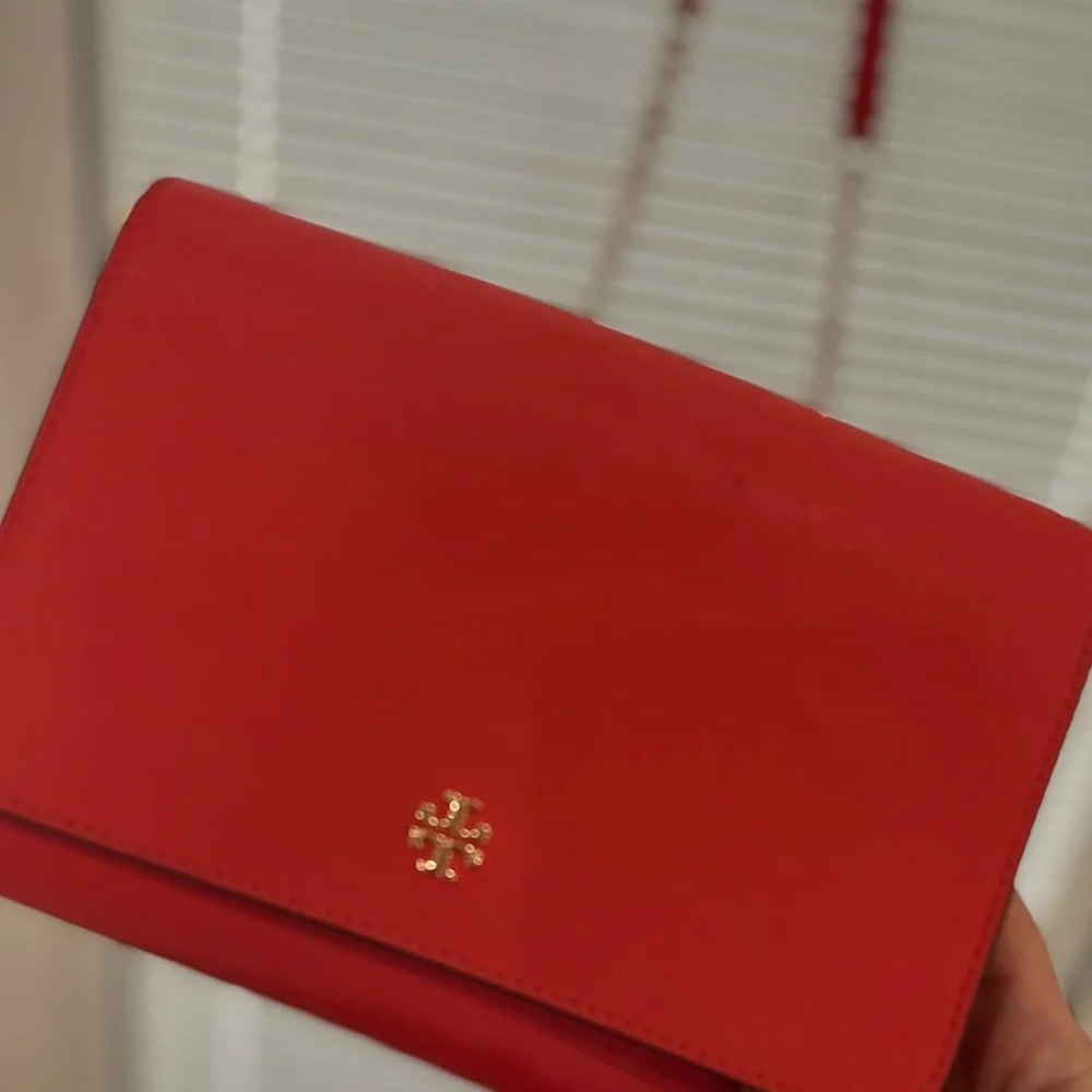 Tory Burch bright orange crossbody bag gold chain
